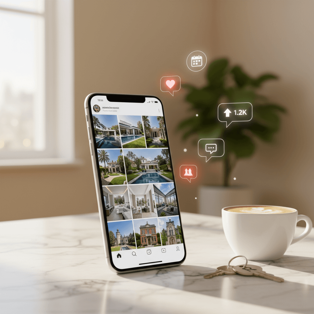 ReeltyBot AI generating social media posts on mobile devices